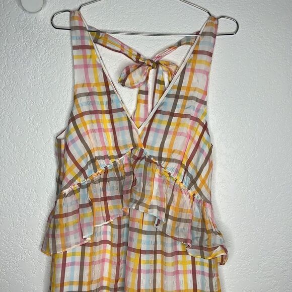 NWT Cinq A Sept Astor Tiered Midi Dress Plaid Sleeveless Ruffle Size 8 - Picture 4 of 16